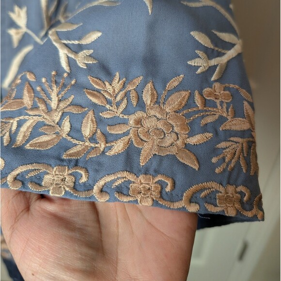 Soft Surroundings Size S/M Hidden Garden Fringe Blue Cream Embroidered Kimono - Picture 5 of 11